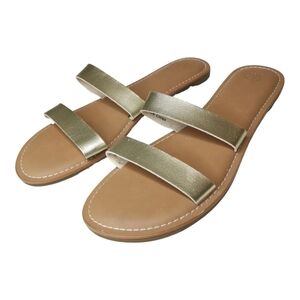 ❤️2/$20❤️Gap Pale Gold Metallic Faux Leather Double Strap Flats,‎ Beach